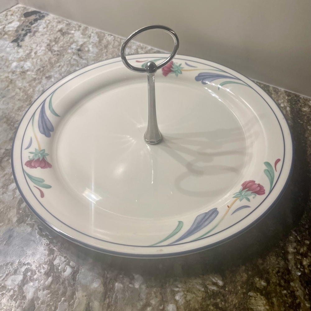 Lenox Poppies on Blue Serving Plate with Handle